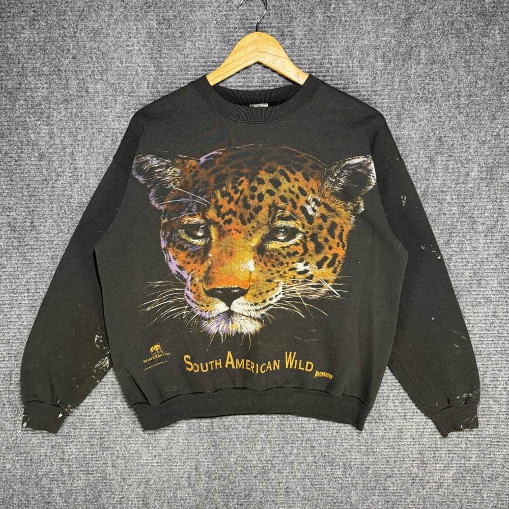 Vintage 1993 South American Wild Jaguar Sweatshirt Painted Nature Crew Cropped